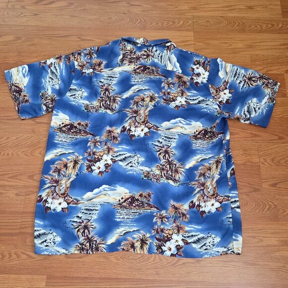 Hilo Hattie Hawaiian Shirt Mens 2XL Blue Rayon Hawaii Volcano Island Button Up - Picture 9 of 12